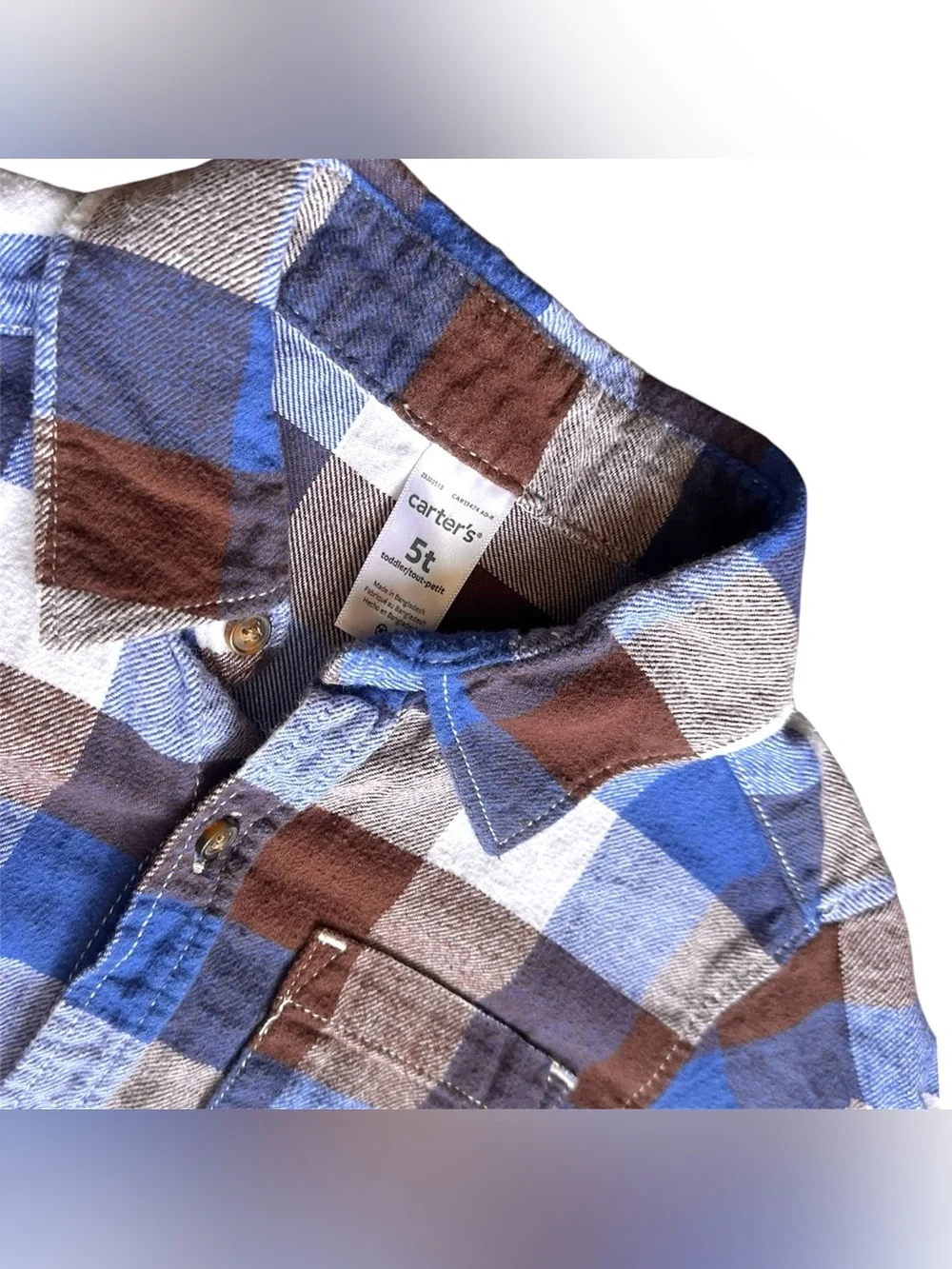 Carter's 5T Boys blue brown plaid button down flannel long sleeve shirt